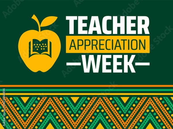 Fototapeta teacher appreciation week background banner or poster design template. observed every year in May. Holiday concept. Use to any Template, card, poster, placard, template.