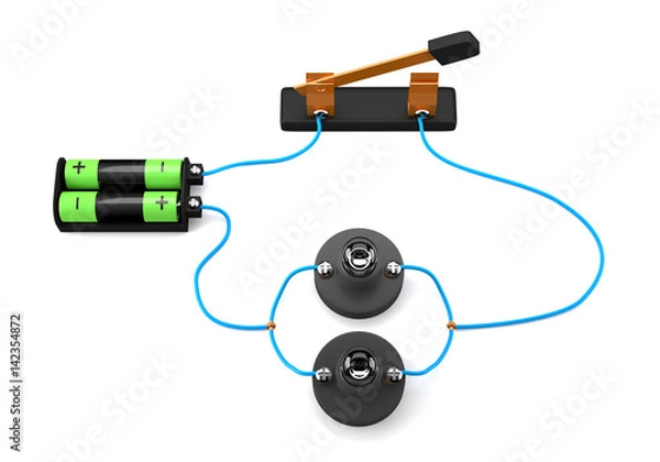 Obraz Simple electric circuit (parallel) on white background.