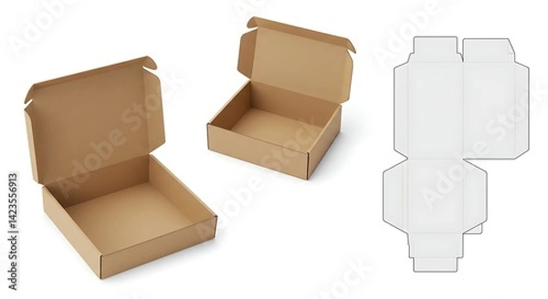 Fototapeta Open Shipping Box with Die Cut Template for Packaging Design