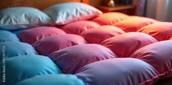 Fototapeta Close-up of inflated sleeping pad, ready for use , picture, stock, social media