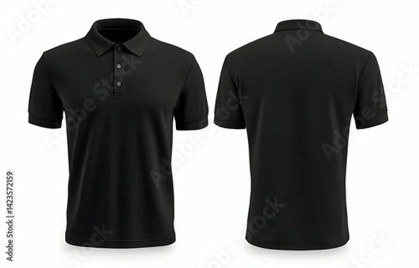 Fototapeta A stylish black polo shirt displayed from the front and back, perfect for casual or semi-formal occasions. Ideal for fashion and apparel photography.