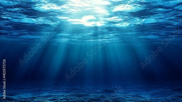 Fototapeta Underwater Sunlight Illuminating Ocean Floor Creating a Dramatic and Serene Scene