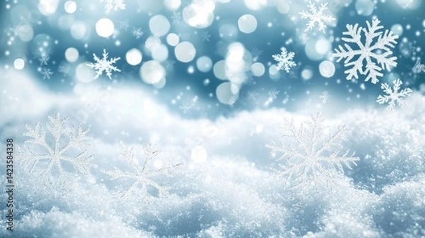 Fototapeta Abstract winter design with snowflakes and snow