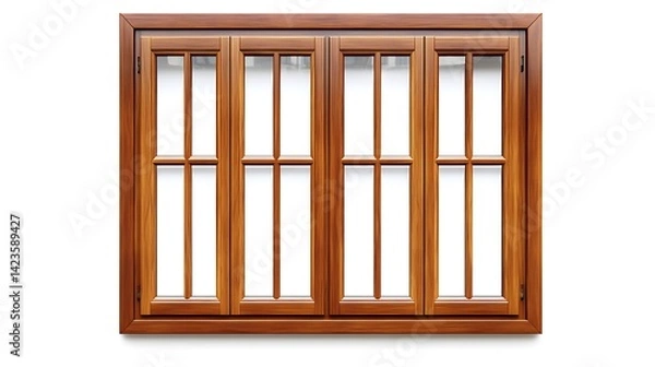 Fototapeta Wooden Window Frame with Four Panes Isolated on White Background