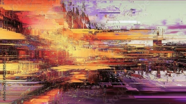 Fototapeta Abstract glitch art with fabric base and pixel blocks