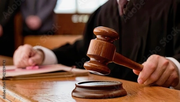 Obraz A_Moment_of_Justice:_The_Gavel's_Striking_Sound_in_a_Courtroom._A_Symbol_of_Legal_Authority_and_Decision._A_Powerful_Representation_of_the_Law_and_Order_in_Action.