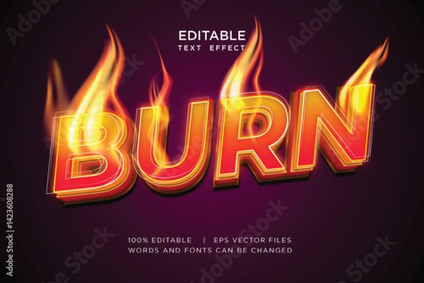 Fototapeta burn editable text effect with fire decoration