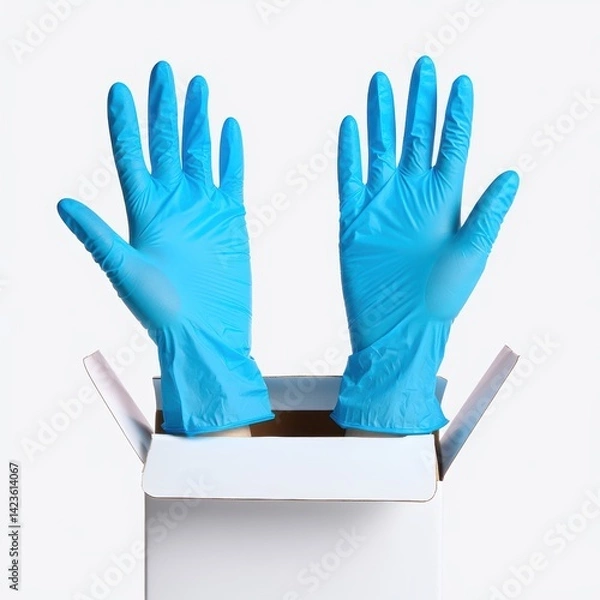 Obraz Protective_Blue_Gloves_in_a_Box:_Essential_Healthcare_and_Industrial_Safety_Gear