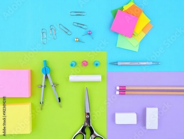 Obraz Vibrant_School_Supplies_Arrangement:_A_Colorful_and_Creative_Educational_Display