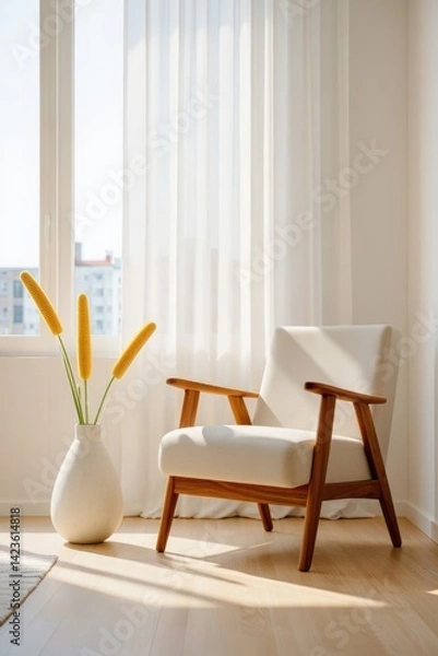 Obraz A_Serene_and_Stylish_Living_Room_with_Natural_Light_and_a_Cozy_Chair,_Perfect_for_Relaxation