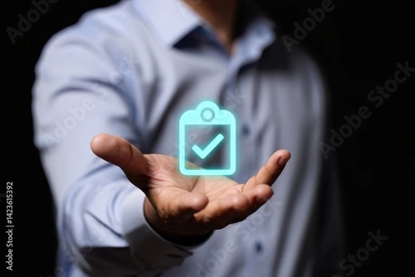 Obraz Digital_Checklist_Icon_in_a_Hand:_A_Futuristic_Approach_to_Task_Management