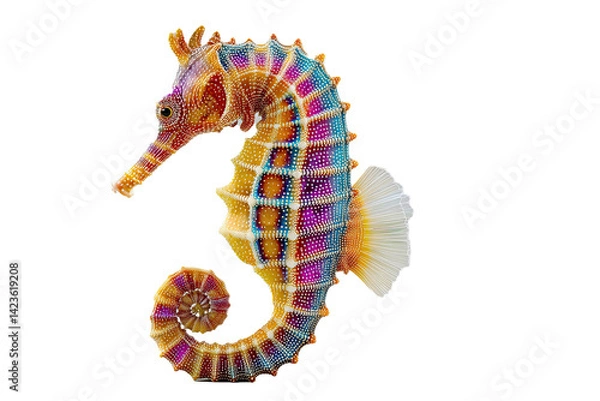 Obraz vibrant seahorse, curled tail, intricate patterns, coral reef texture, 