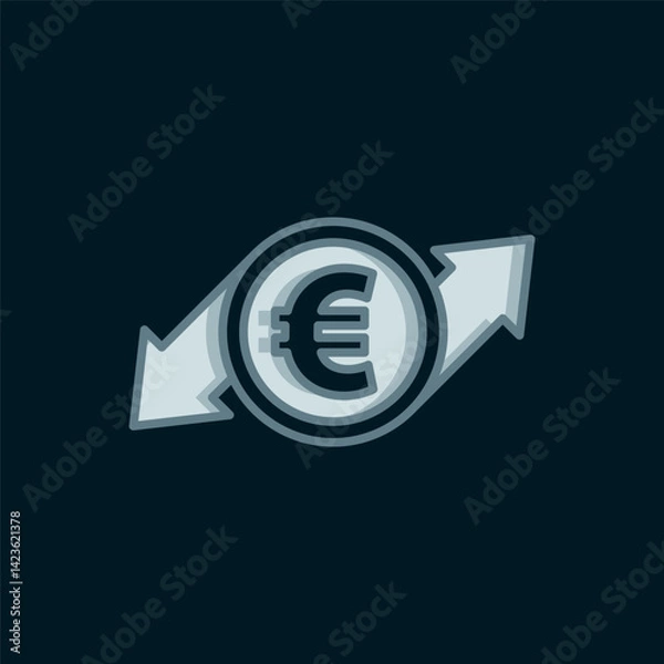 Obraz Line Financial growth and euro coin icon isolated on black background. Increasing revenue. Flat filled outline style with shadow. Vector