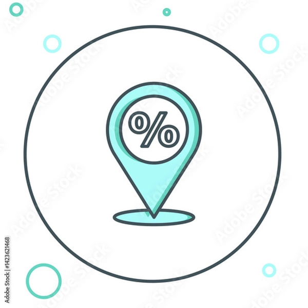 Obraz Line Location with percent discount icon isolated on white background. Money location icon. Business and investment concept. Colorful outline concept. Vector