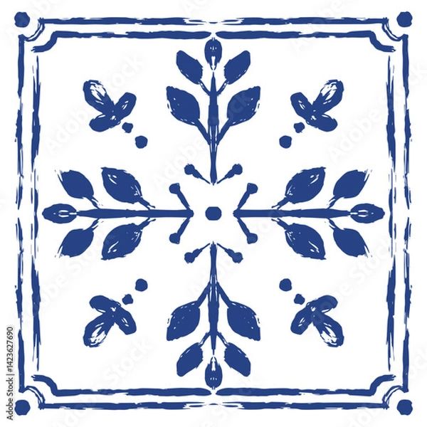 Fototapeta A vector hand-drawn Italian style ornament pattern. Symmetrical floral and abstract motifs, and a rustic Mediterranean charm. Perfect for use in textile design, home decor, wallpaper, packaging. 