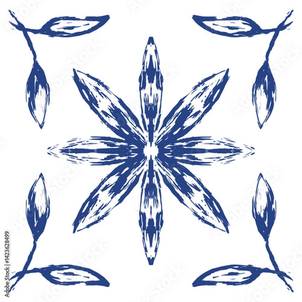 Fototapeta A vector hand-drawn Italian style ornament pattern. Symmetrical floral and abstract motifs, and a rustic Mediterranean charm. Perfect for use in textile design, home decor, wallpaper, packaging. 