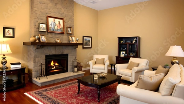 Fototapeta living room with fireplace
