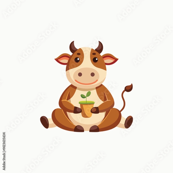 Obraz Funny cow cartoon character doing physical exercises vector illustration
