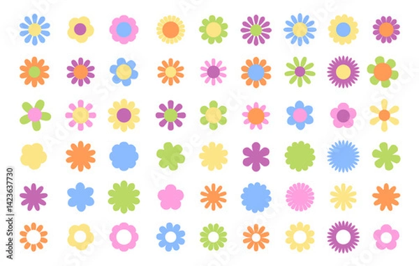 Obraz Set of abstract flowers in brutalist style. Modern vector illustration on black background. Geometric flower set. Abstract minimal daisy elements. Brutalist design. Vector illustration	