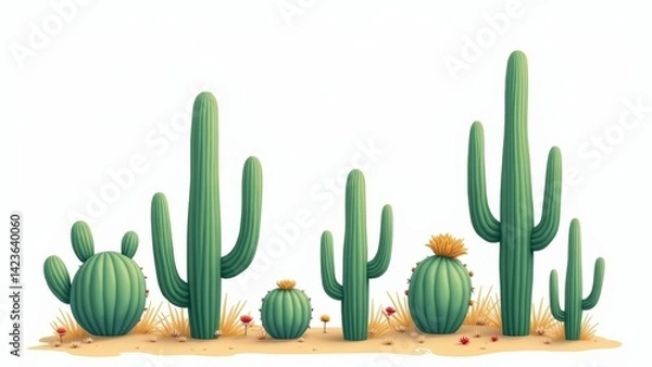 Fototapeta Cactus Grouping Illustration on White Background
