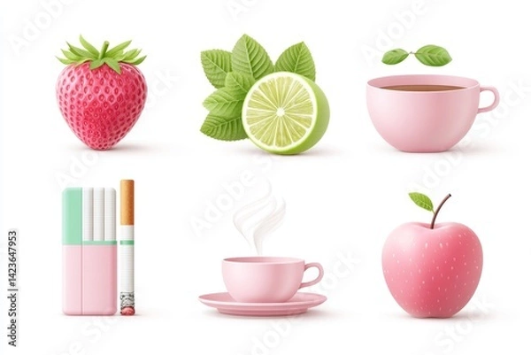 Fototapeta A clean vector of five health benefits after quitting smoking, white background