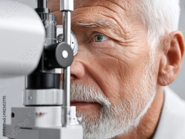 Fototapeta A patient undergoing a comprehensive eye examination, advanced diagnostic tools are clearly visible - diagnostic doctor equipment eyesight eye