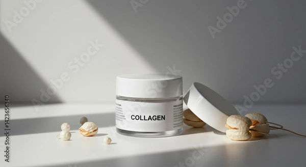 Obraz Collagen cream jar placed on a minimalistic surface with decor