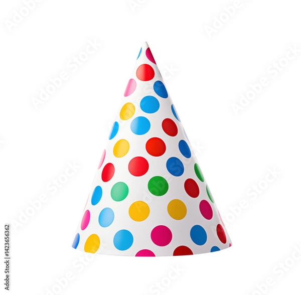 Obraz Festive white party hat with vibrant polka dots, conveying celebration and cheerful vibes, isolated. Png