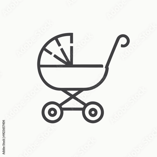 Fototapeta Sketch of a baby carriage with a book in the middle. Baby carriage, icon. Baby pram on a white background.