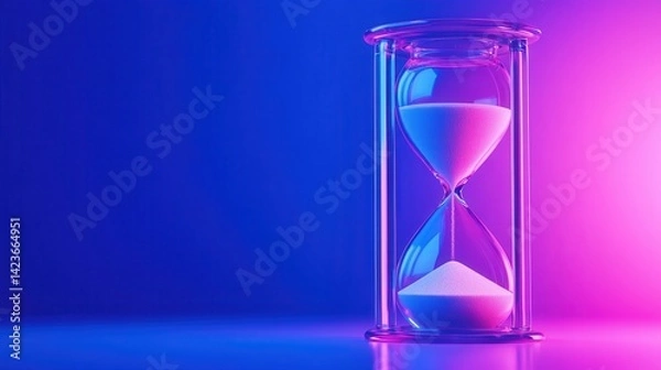 Fototapeta Colorful hourglass on a gradient backdrop, symbolizing the passage of time in a serene setting