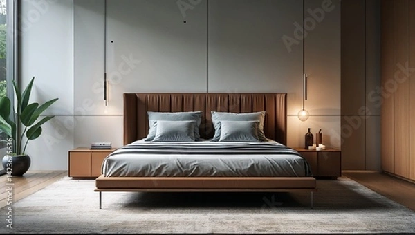 Fototapeta The perfect minimalist bed with a sleek contemporary look