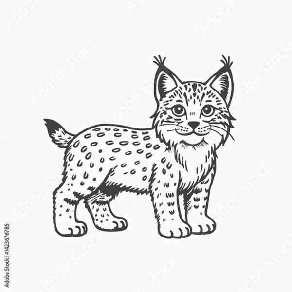 Obraz Cute little lynx or bobcat cub, sitting Vector Hand Drawn Illustration Isolated On Transparent Background