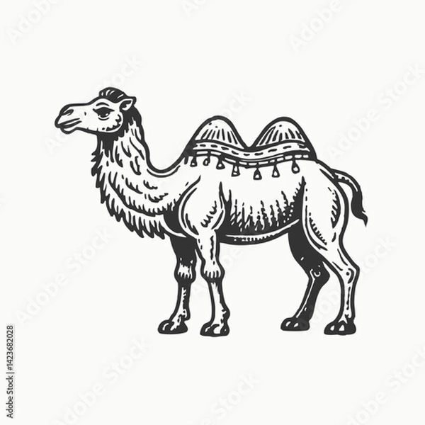 Obraz Black silhouette Camels trendy design . African desert animal. Wildlife and zoo vector illustration