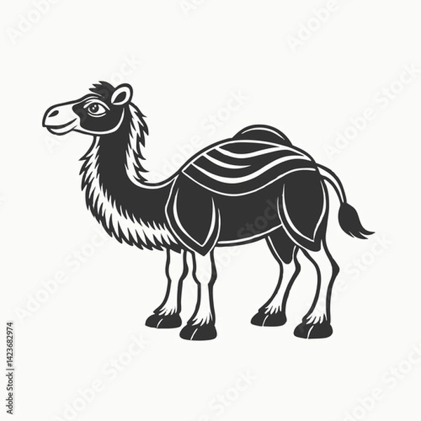 Obraz Black silhouette Camels trendy design . African desert animal. Wildlife and zoo vector illustration