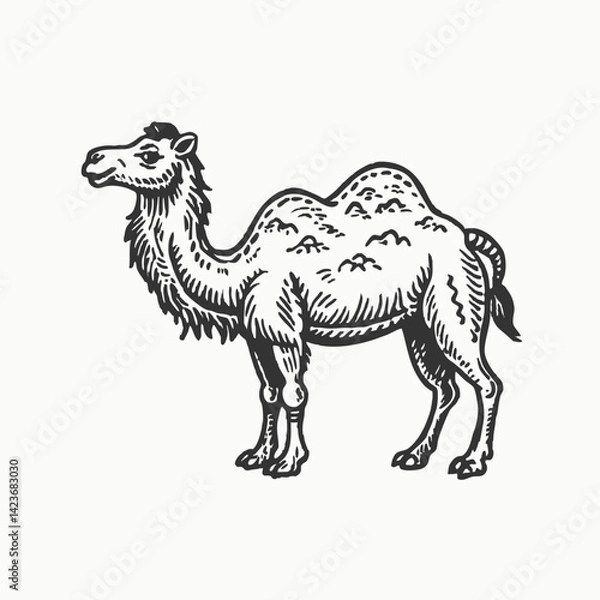 Obraz Black silhouette Camels trendy design . African desert animal. Wildlife and zoo vector illustration
