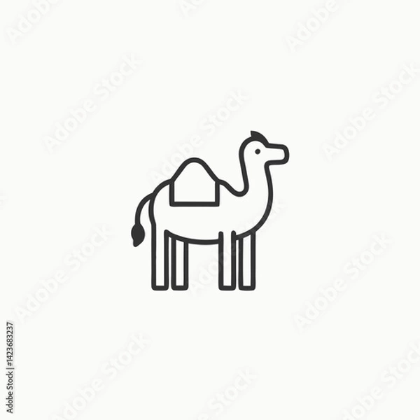 Obraz Hand drawn cartoon camel illustration. Camel in the desert landscape, colorful cartoon vector illustration.