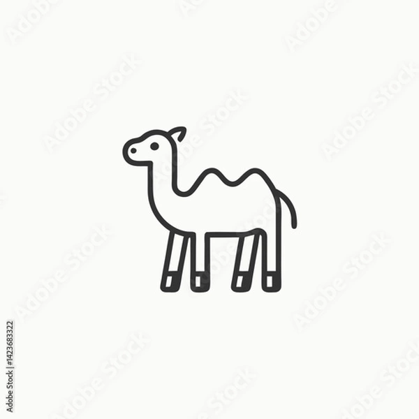 Obraz Hand drawn cartoon camel illustration. Camel in the desert landscape, colorful cartoon vector illustration.
