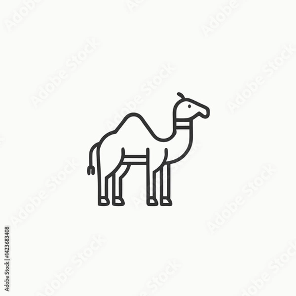 Obraz Hand drawn cartoon camel illustration. Camel in the desert landscape, colorful cartoon vector illustration.