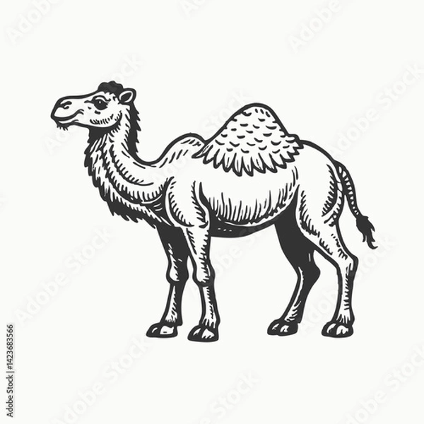 Obraz Camel. Hand drawn vector illustration. Can be used separately from your design. Cute Bactrian camel on a white background.