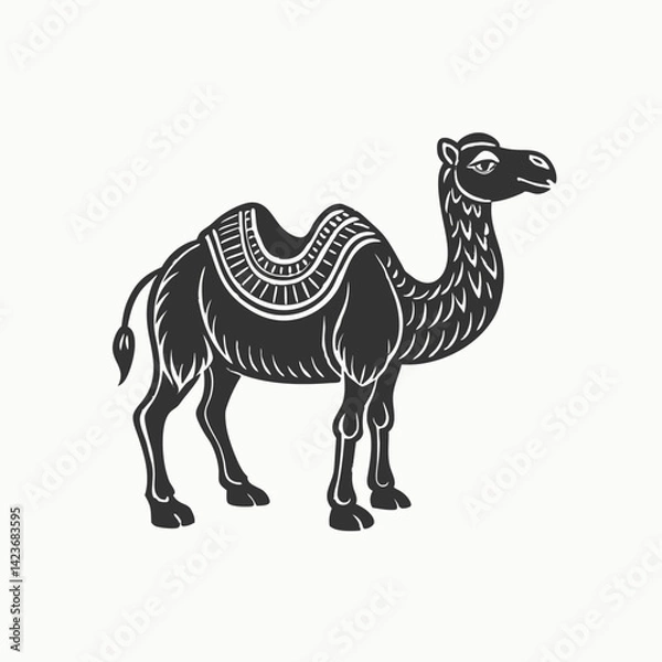 Obraz Camel. Hand drawn vector illustration. Can be used separately from your design. Cute Bactrian camel on a white background.