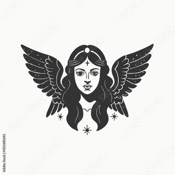 Obraz Vintage christmas angel illustration. Fairy silhouettes. Funny fairies in different poses. Little creatures with wings Isolated vector illustration