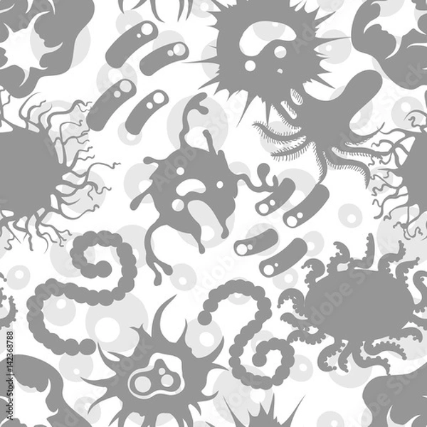 Fototapeta Biological seamless pattern with infection microbes and immune bacteria. Vector illustration