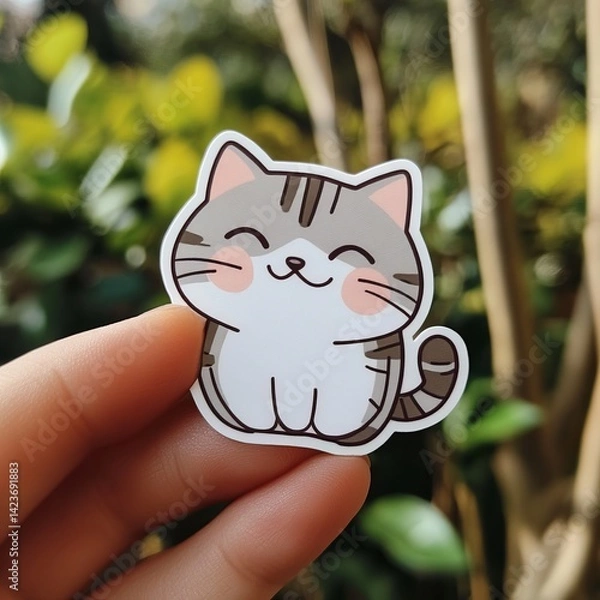 Fototapeta Adorable White and Gray Kitten Playing: Cute Cartoon Cat Illustration - Perfect for Stickers, Prints, and More!