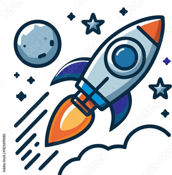 Obraz Colorful Cartoon Rocket Blast...