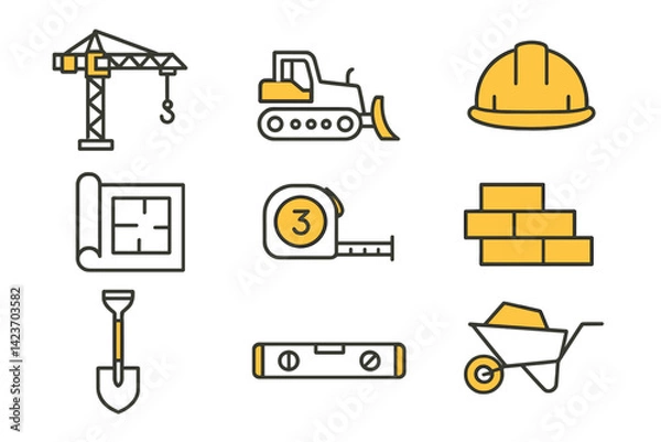 Fototapeta Tools and machinery used in building construction and site work