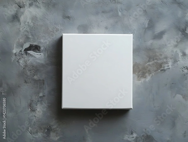 Obraz White Square Box On A Textured Gray Concrete Surface Top View