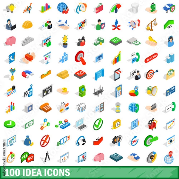 Obraz 100 idea icons set, isometric 3d style
