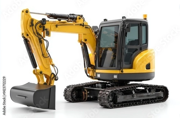 Fototapeta Mini Excavator: Powerful Digging Machine with Hydraulic Arm,  Bucket and Tracks, Efficient Construction Equipment.