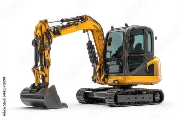Fototapeta Mini Excavator: Powerful Digging Machine with Hydraulic Arm and Bucket, Operating on Tracks for Construction Projects.
