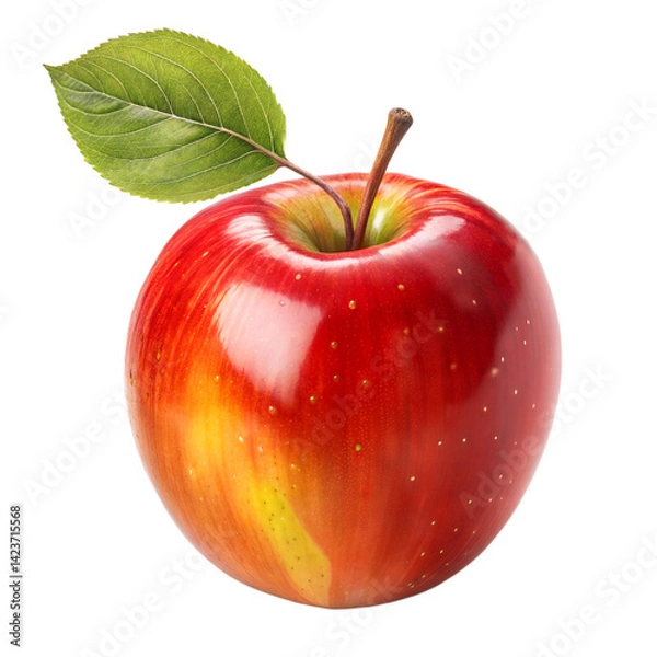 Fototapeta red apple with leaf isolated on white background